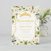 Butterfly Champagne Floral Gold Quinceanera Folieneinladung (Stehend vorne)