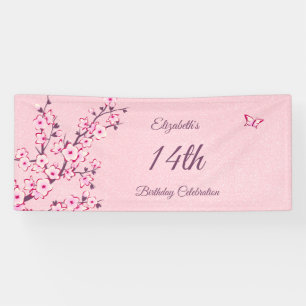 Butterfly Cheroms Blüten Rosa Glitzer Geburtstag Banner