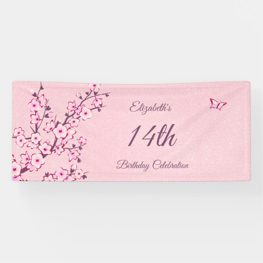 Butterfly Cheroms Blüten Rosa Glitzer Geburtstag Banner (Horizontal)