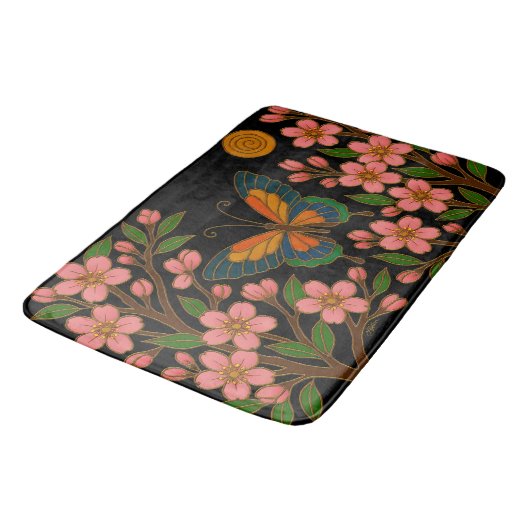 Butterfly Cherry Blossom Moon Badematte (Schrägansicht)