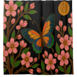 Butterfly Cherry Blossom Moon Duschvorhang