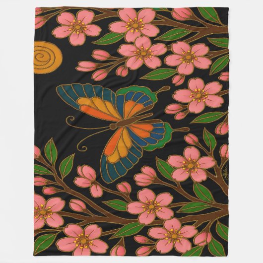 Butterfly Cherry Blossom Moon Fleecedecke (Vorderseite)