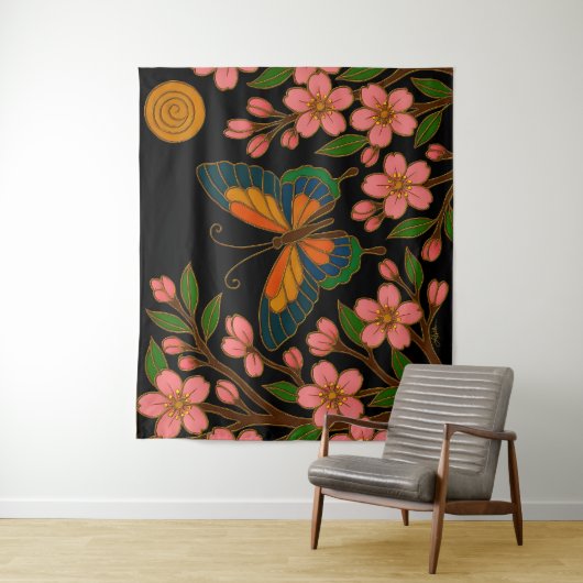 Butterfly Cherry Blossom Moon Wandteppich (Beispiel)