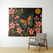 Butterfly Cherry Blossom Moon Wandteppich (Beispiel (Horizontal))