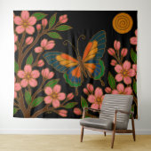 Butterfly Cherry Blossom Moon Wandteppich (Beispiel (Horizontal))