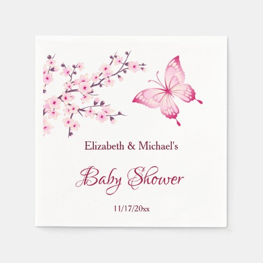 Butterfly Cherry Blossom Pink White Baby Dusche Serviette (Vorderseite)