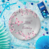 Butterfly Cherry blüht rosa Silberpapier Teller (Party)