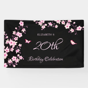 Butterfly Cherry Blüten Rosa Schwarz Banner