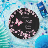 Butterfly Cherry Blüten Rosa Schwarz individuell a Pappteller (Party)