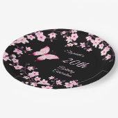 Butterfly Cherry Blüten Rosa Schwarz individuell a Pappteller (Schrägansicht)