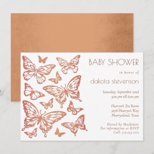 Butterfly Chic Baby Dusche | Dusty Burnt Orange Einladung (Vorne/Hinten)