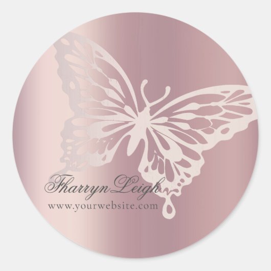 Butterfly Chic Branding | Blush Rose Gold Metallic Runder Aufkleber (Vorderseite)
