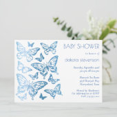Butterfly Chic | Classic Blue Shine Baby Dusche Einladung (Stehend Vorderseite)