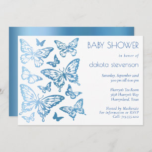 Butterfly Chic Classic Blue Shine Baby Dusche Einladung