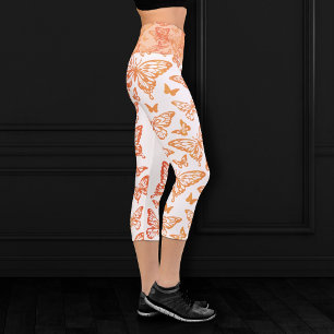 Butterfly Chic Coral Orange Dark Peach Ombre Capri Leggings
