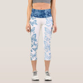 Butterfly Chic | Klassisches Blau und Weiß Capri Leggings (Vorderseite)