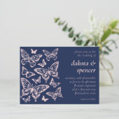 Butterfly Chic Wedding | Rosa und blau Einladung (Stehend Vorderseite)