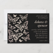 Butterfly Chic Wedding | Schwarze Rose Gold und Sc Einladung (Vorderseite)