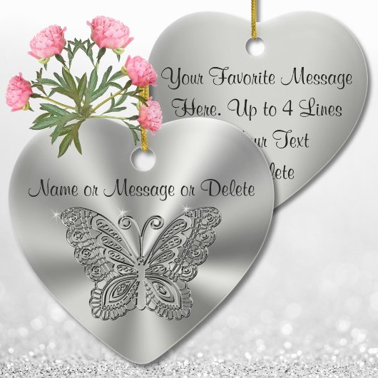 Butterfly Christmas Ornaments with 2 Text Boxes Keramik Ornament