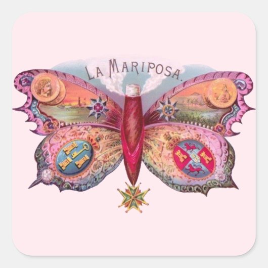 Butterfly Cigar Antique Malerei Werbung Quadratischer Aufkleber (Vorderseite)