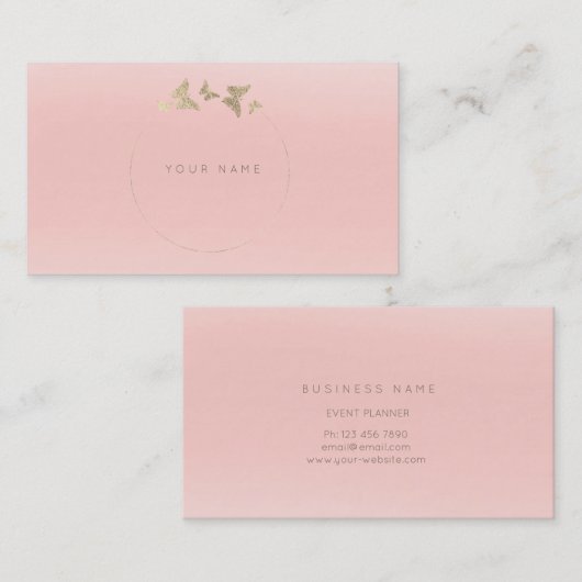 Butterfly Circle Gold Imitate Rosa Rose Delikat Visitenkarte (Vorne/Hinten)