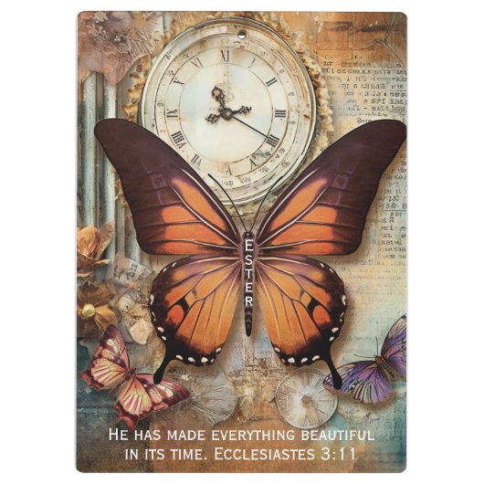 Butterfly Clock Clipboard Ecclesiastes 3:11  Klemmbrett (Rückseite)