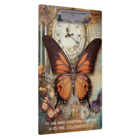 Butterfly Clock Clipboard Ecclesiastes 3:11  Klemmbrett (Rechts)