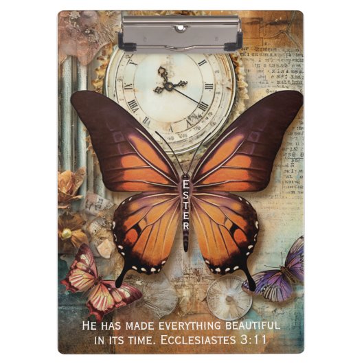 Butterfly Clock Clipboard Ecclesiastes 3:11  Klemmbrett (Vorderseite)