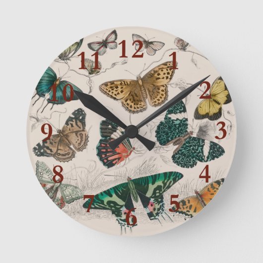 Butterfly Collection Antike Schmetterlinge Runde Wanduhr (Vorderseite)