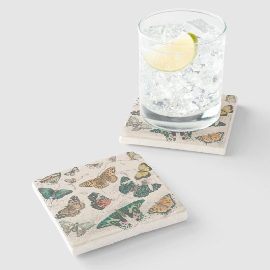 Butterfly Collection Antike Schmetterlinge Steinuntersetzer (Seitenansicht)