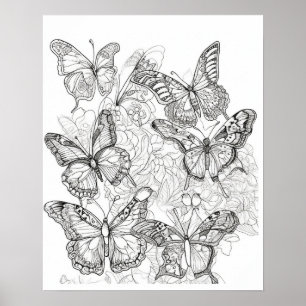 Butterfly Coloring Poster Stress Relief for Adults