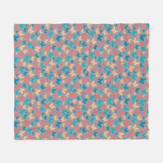 Butterfly cooles Muster Beige Rosa Türkis Grau Fleecedecke (Vorderseite (Horizontal))