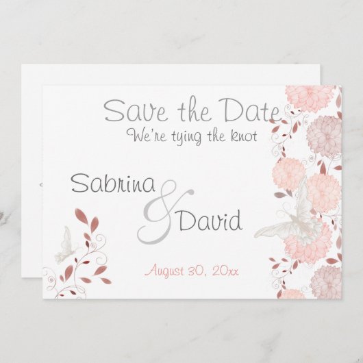 Butterfly Coral Chrysanthemas Save the Date (Vorne/Hinten)