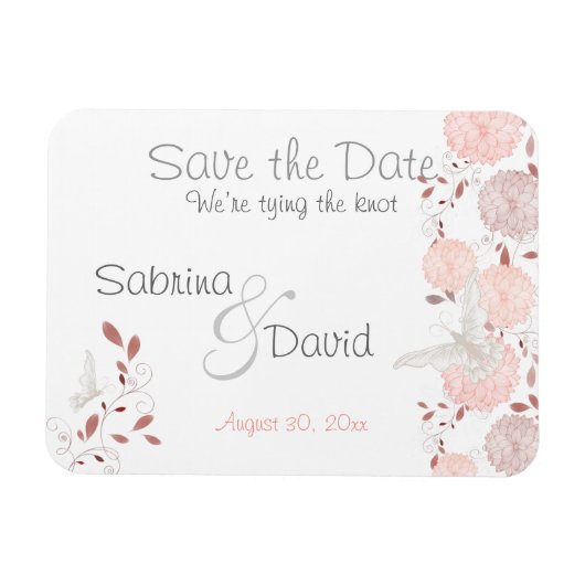 Butterfly Coral Chrysanthemas Save the Date Magnet (Horizontal)