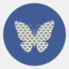 Butterfly Country Summer Yellow and Blue Pattern Runder Aufkleber