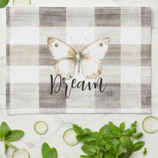 Butterfly Creme Karierte Streifen Geschirrtuch (Gefaltet)