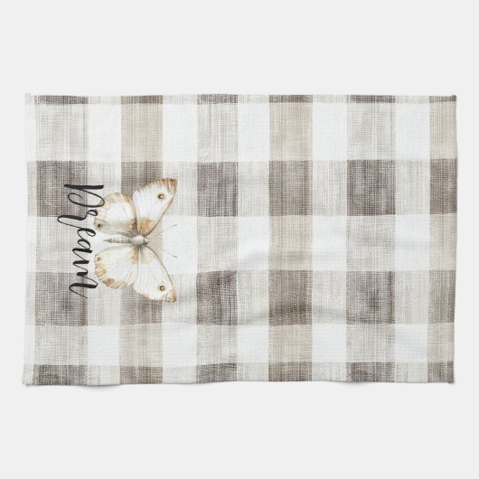 Butterfly Creme Karierte Streifen Geschirrtuch (Horizontal)