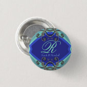 Butterfly Curles Aqua+Blue Monogram Button (Vorne & Hinten)