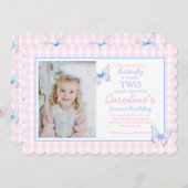 Butterfly Custom Foto Zweiter Geburtstag Einladung (Vorne/Hinten)