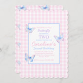 Butterfly Custom Foto Zweiter Geburtstag Einladung (Vorne/Hinten)