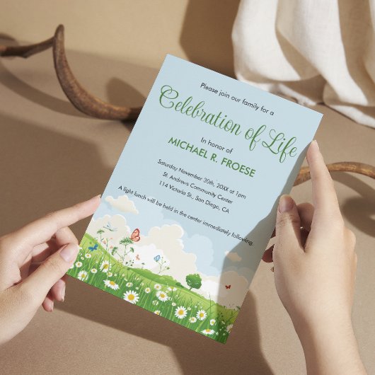 Butterfly Daisy Meadow Celebration of Life Foto Einladung