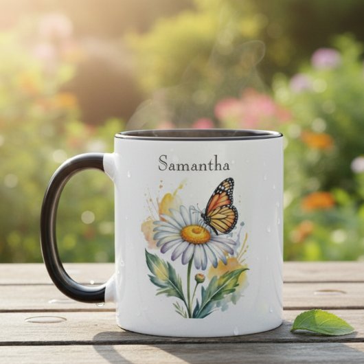 Butterfly Daisy Two-Tone Personalized Mug Tasse