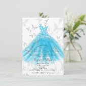 Butterfly Dance Aqua Blue Dress Sweet 16 Party Einladung (Stehend Vorderseite)