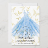 Butterfly Dance Blue Dress Gold Brautparty Invi Einladung (Vorderseite)