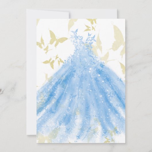 Butterfly Dance Blue Dress Gold Brautparty Invi Einladung (Rückseite)
