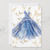 Butterfly Dance Blue Dress Gold Sweet 16 Einladung (Rückseite)