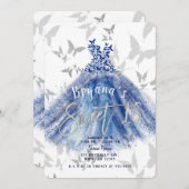 Butterfly Dance Blue Dress Silver Sweet 16 Einladung (Vorne/Hinten)