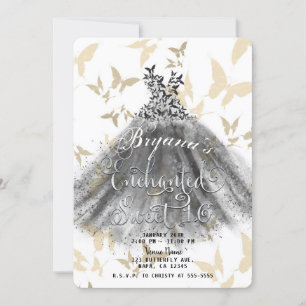 Butterfly Dance Dress Black Gold Sweet 16 Einladung