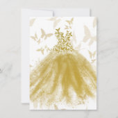Butterfly Dance Gold Sparkenkleid Quinceañera Einladung (Rückseite)