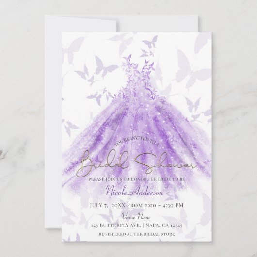 Butterfly Dance Lila Dress Brautparty Einladung (Vorderseite)
